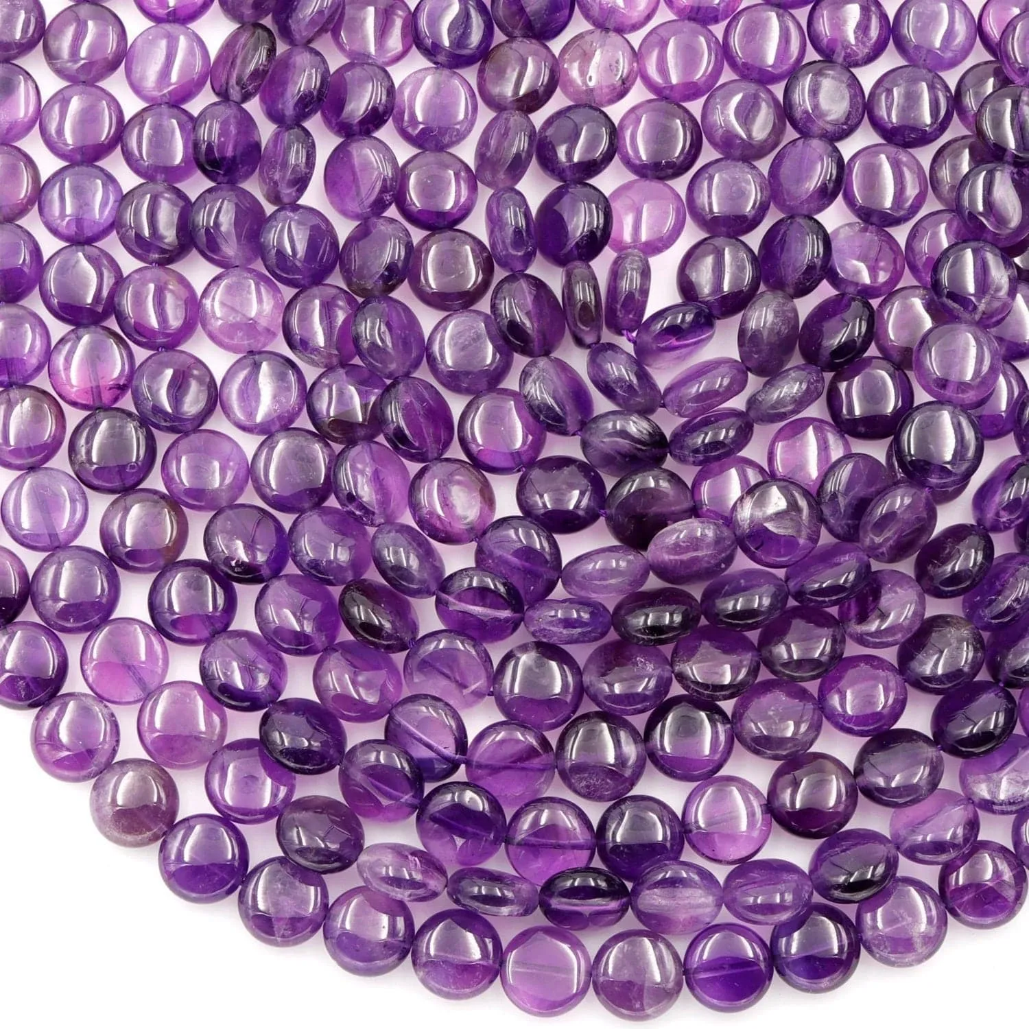 AA Natural Amethyst Coin Beads 10mm 12mm 16" Strand