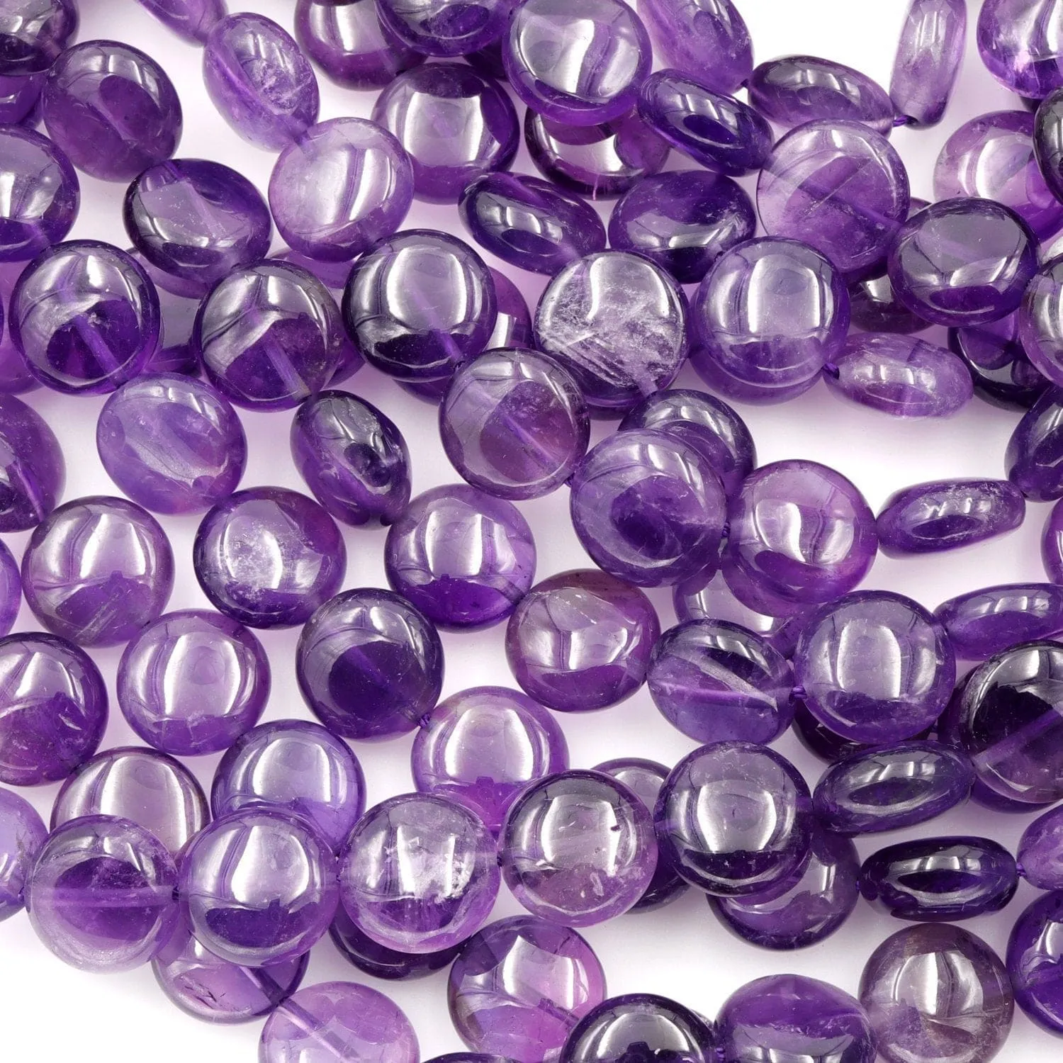 AA Natural Amethyst Coin Beads 10mm 12mm 16" Strand