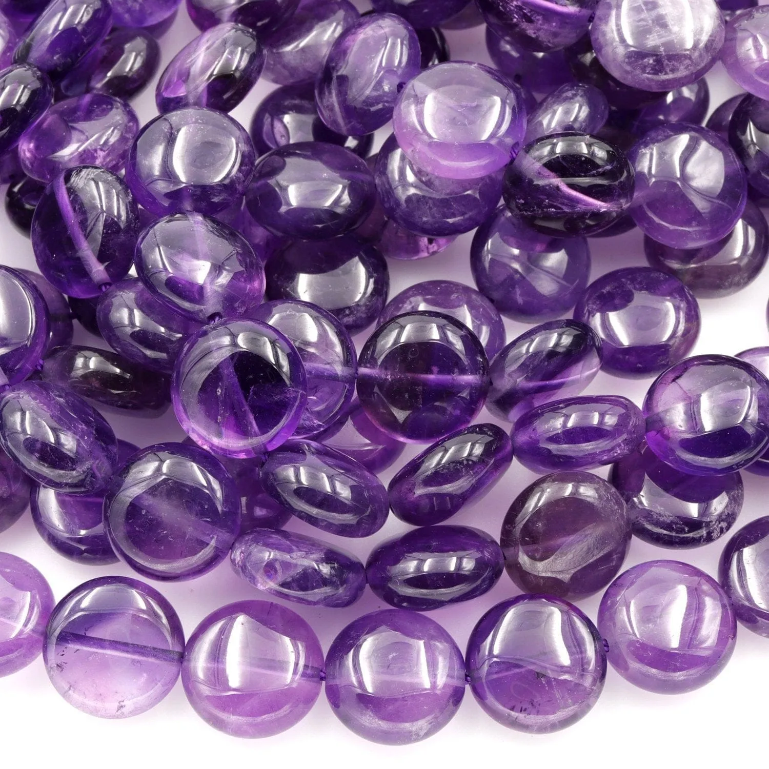 AA Natural Amethyst Coin Beads 10mm 12mm 16" Strand