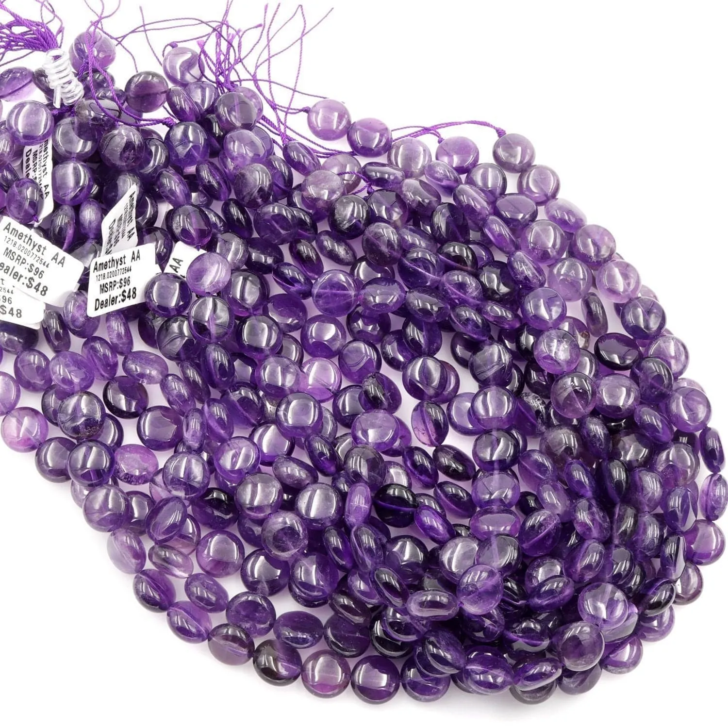AA Natural Amethyst Coin Beads 10mm 12mm 16" Strand