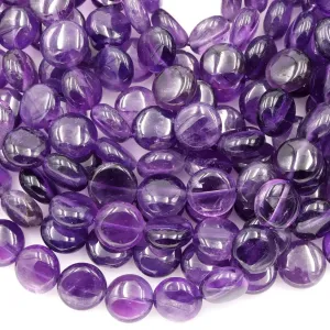 AA Natural Amethyst Coin Beads 10mm 12mm 16" Strand