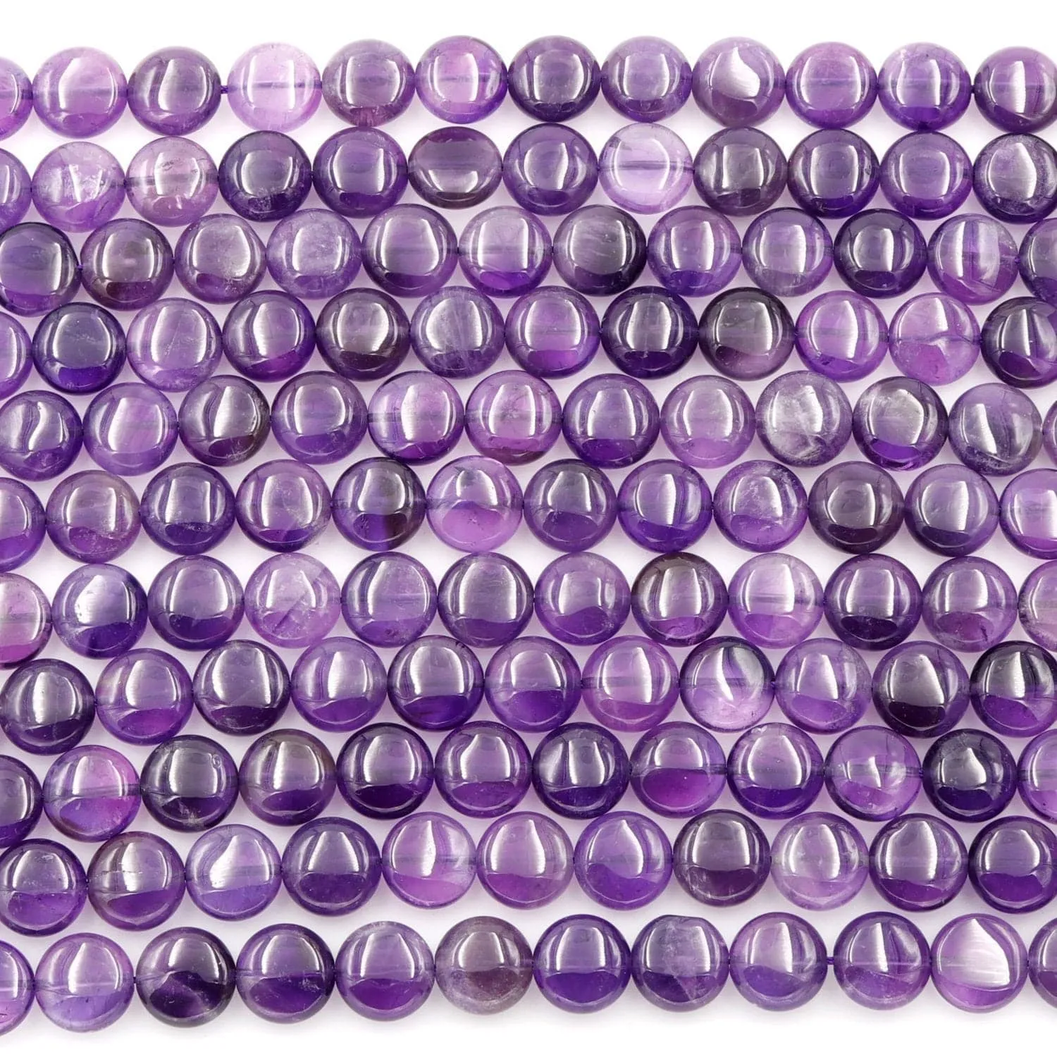 AA Natural Amethyst Coin Beads 10mm 12mm 16" Strand