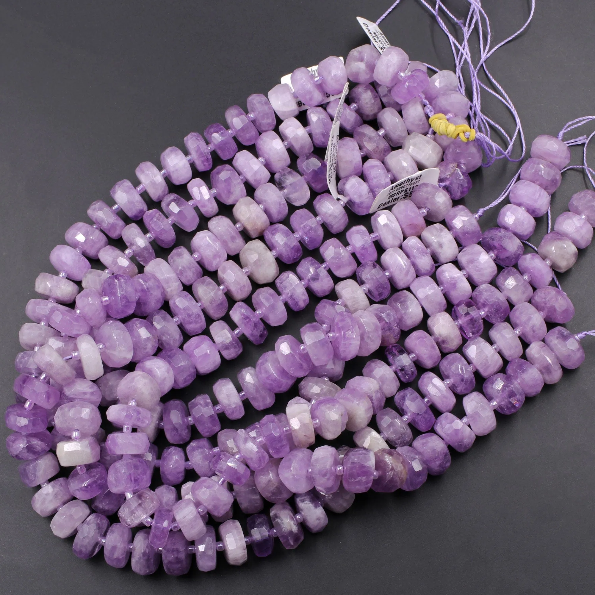 AAA Grade Large Natural Amethyst Faceted Rondelle Wheel Beads Vibrant Violet Purple Amethyst Gemstone Beads 15/5" Strand