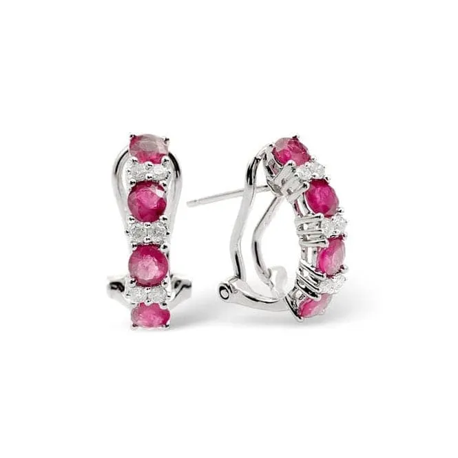 Acotis Diamonds 9K White Gold 0.16ct Diamond 1.30ct Ruby Earrings F2095