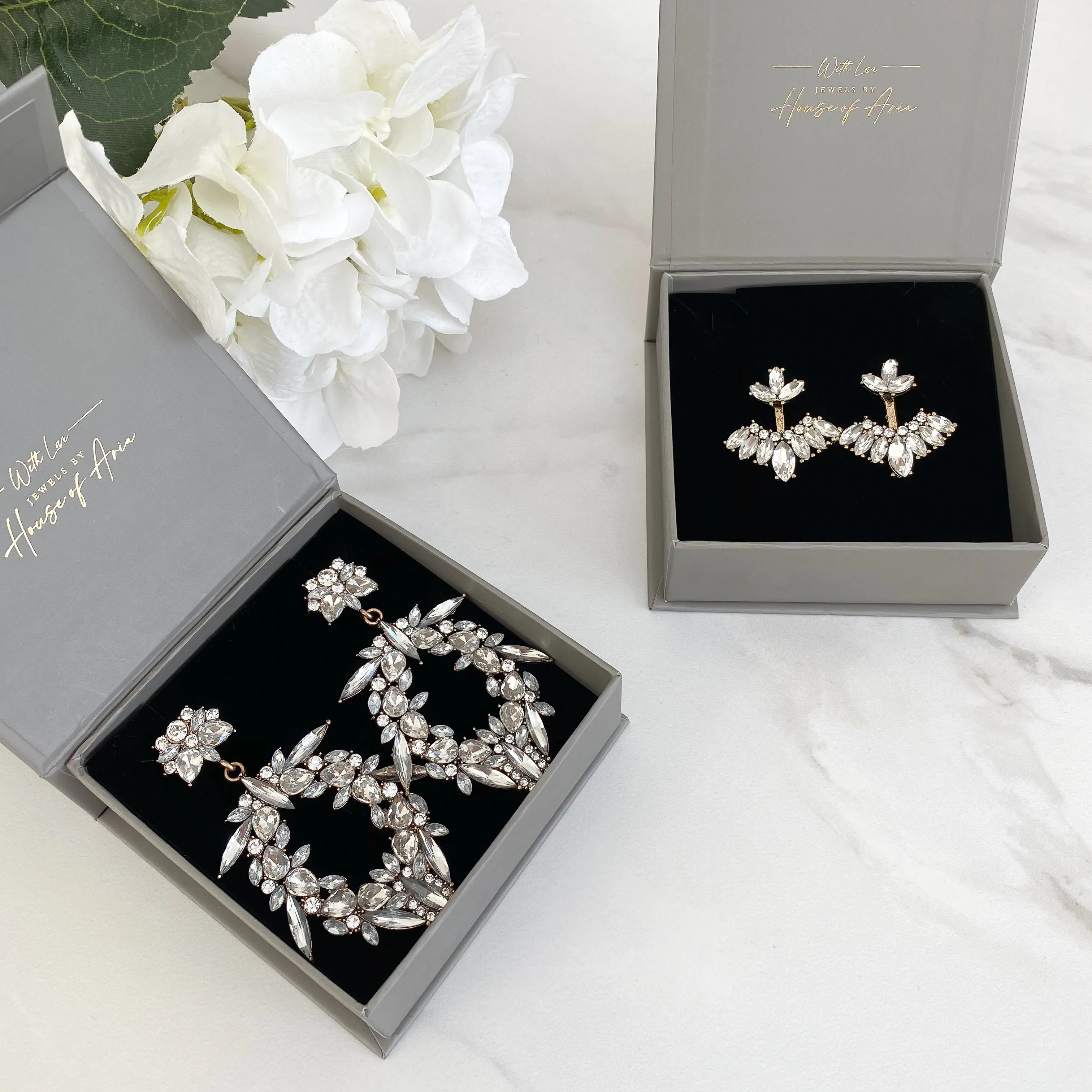 ADE  Rhinestone Petal Earrings - Blue / Black