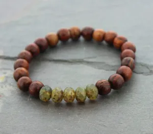 Amber Czech and Wood Bead Bracelet