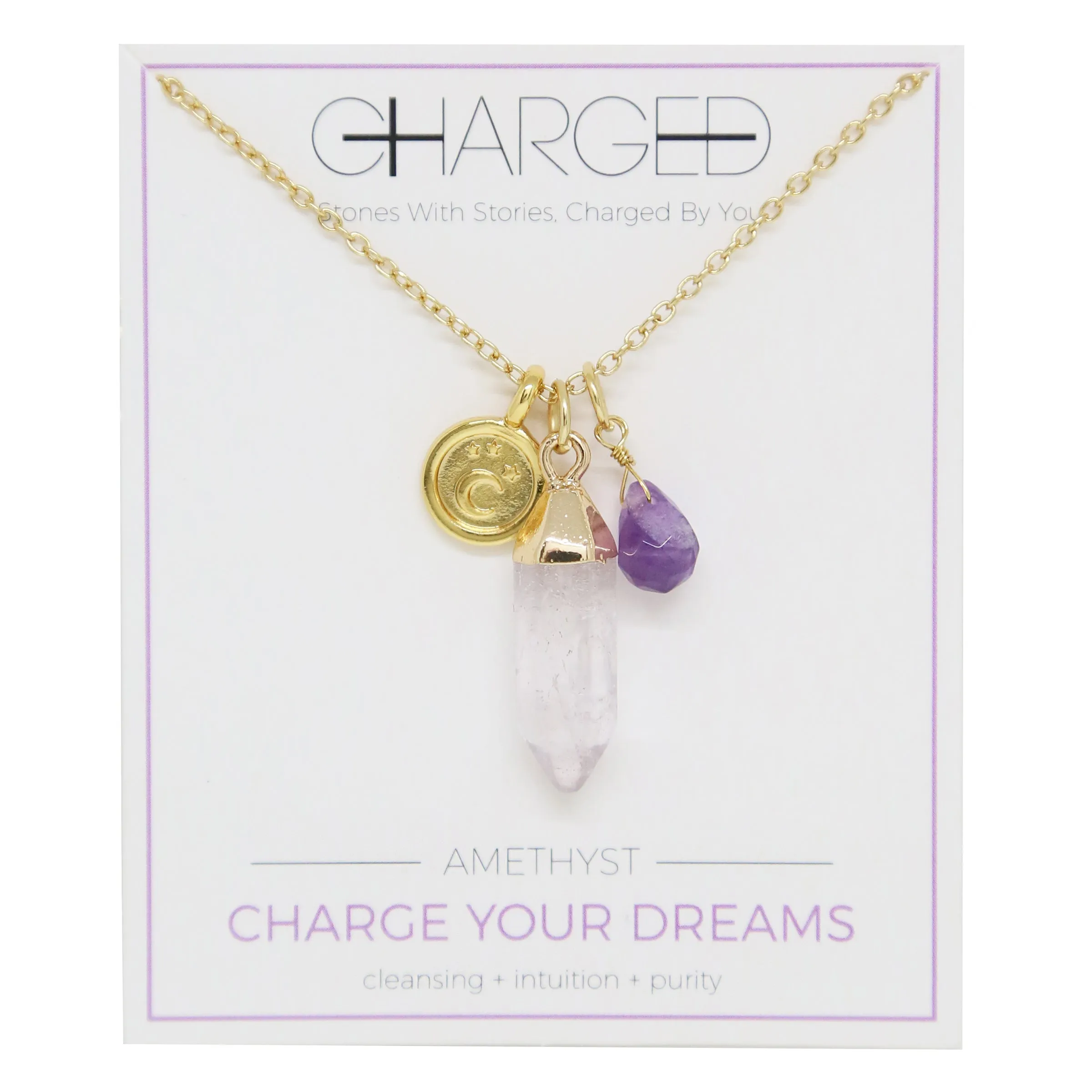 Amethyst & Gold Charm Necklace