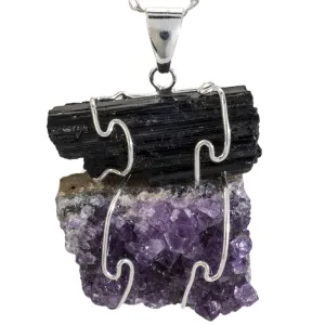 Amethyst and Black Tourmaline Pendnant on Chain
