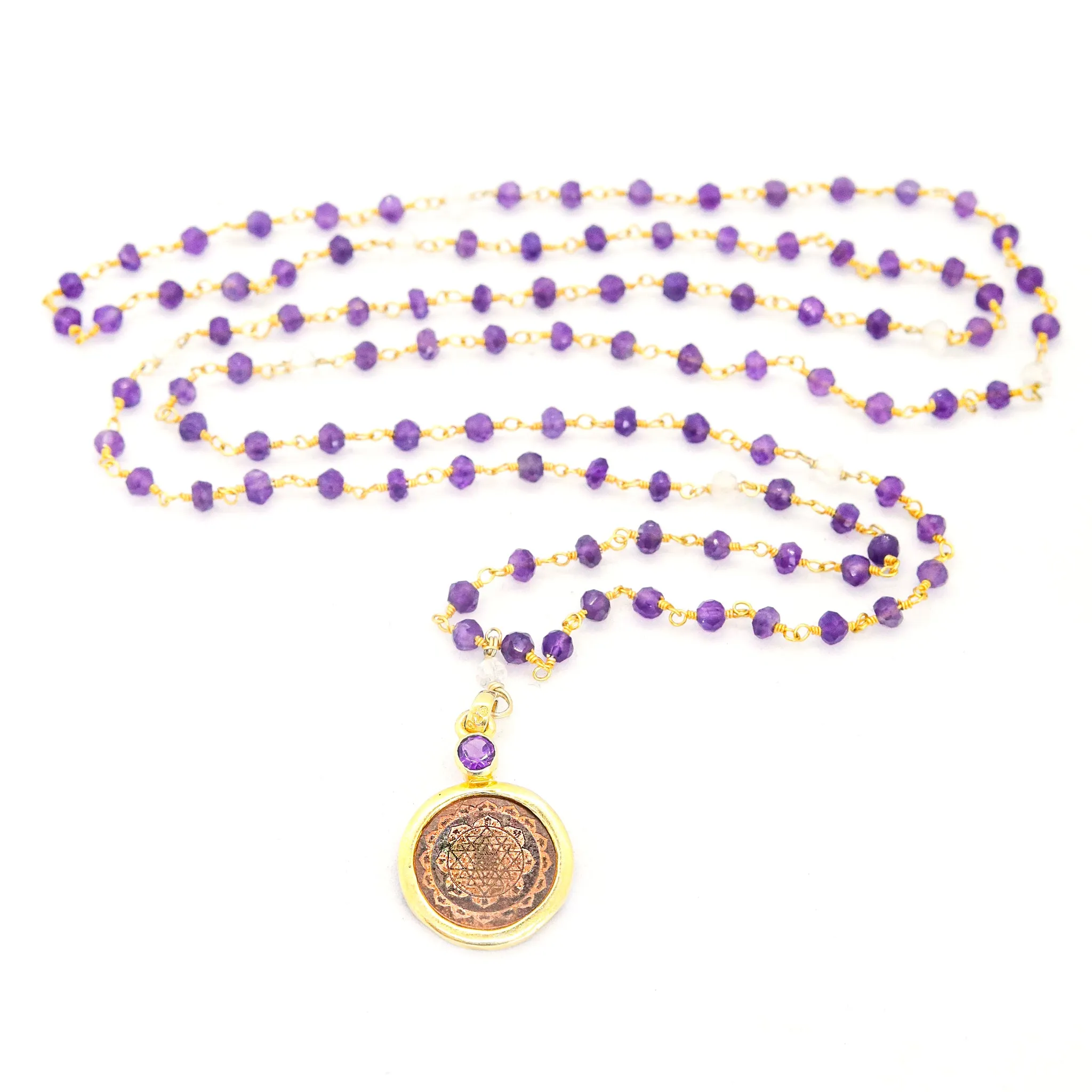 Amethyst and Crystal Sri Yantra Necklace bc