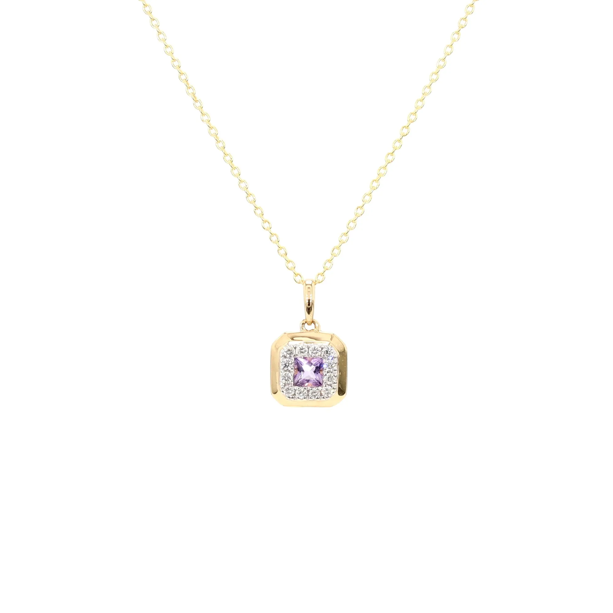 Amethyst and Diamond Halo Pendant