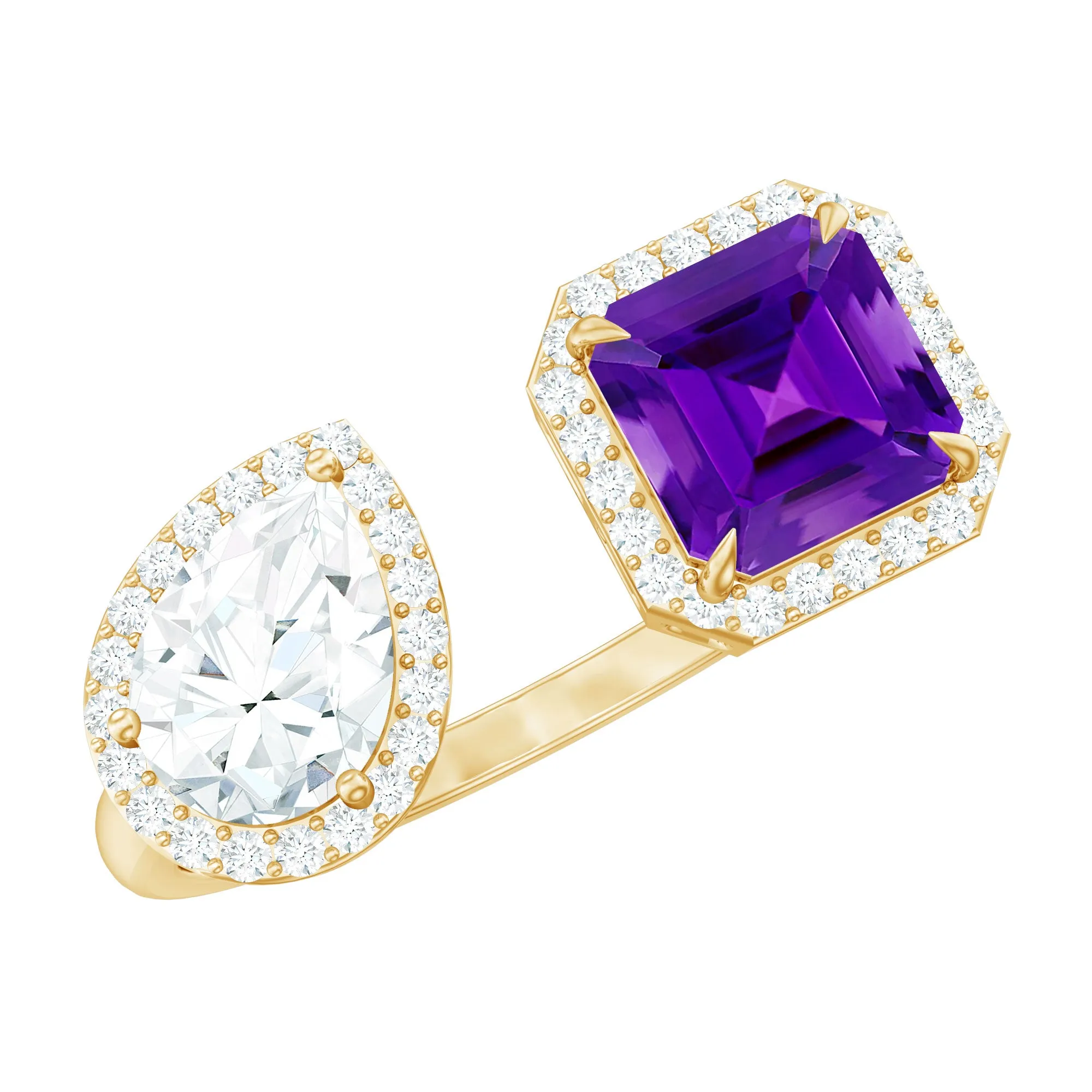 Amethyst and Moissanite Two Stone Cuff Ring