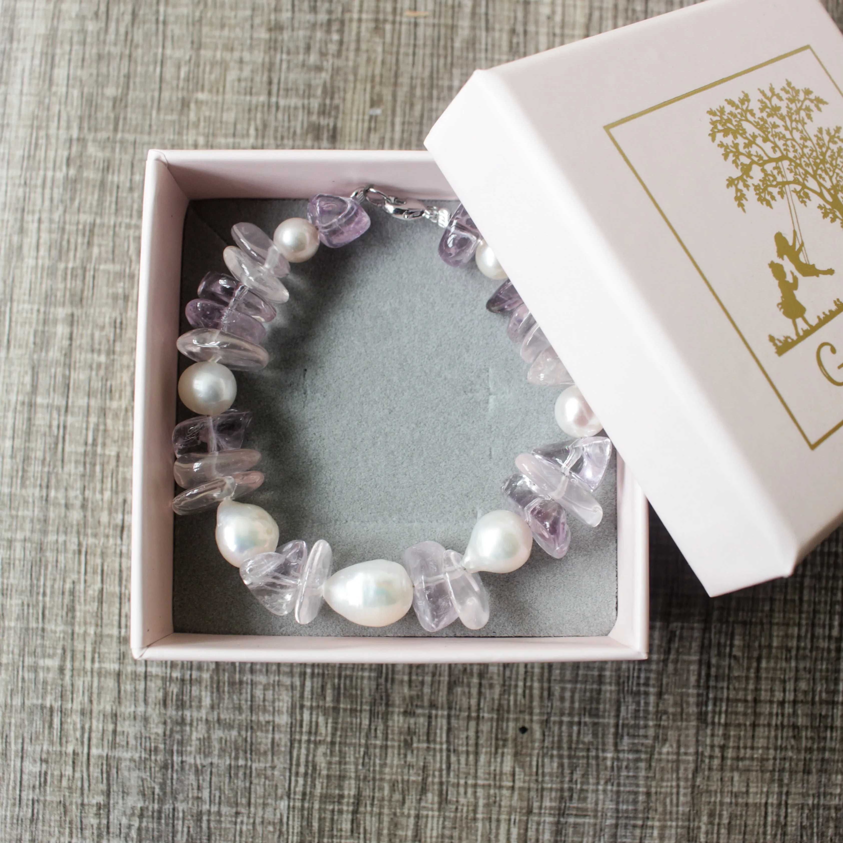Amethyst and Rose Quartz Pearl Bracelet