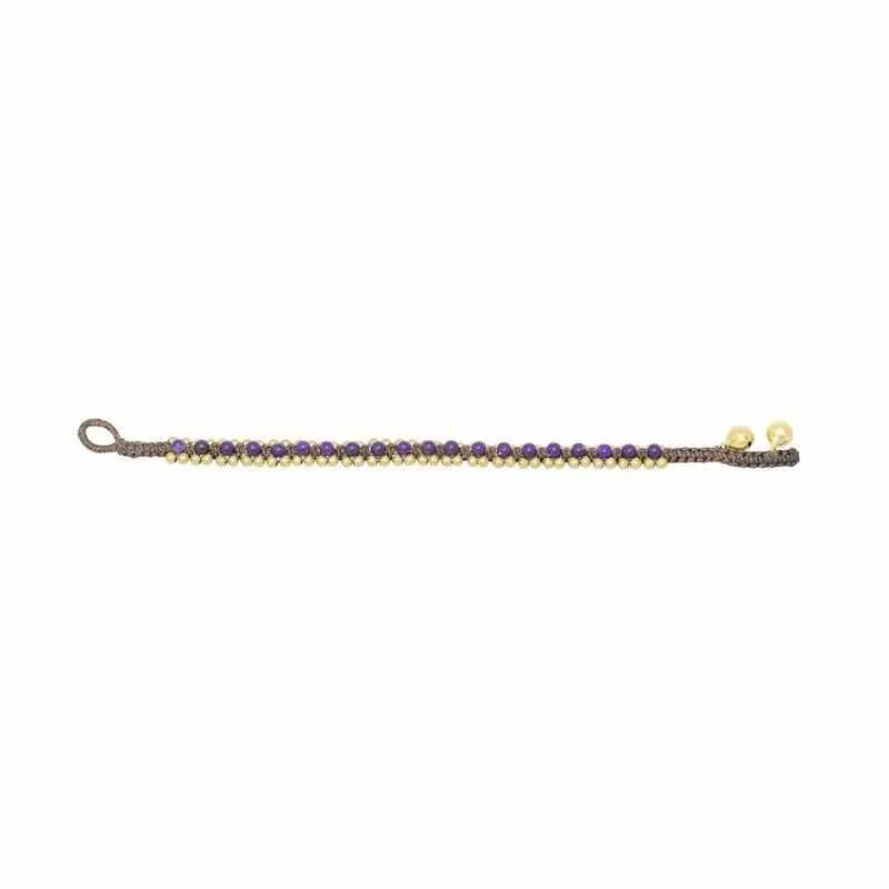 Amethyst Beads and Brass Bells Boho Bracelet