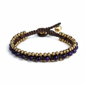 Amethyst Beads and Brass Bells Boho Bracelet