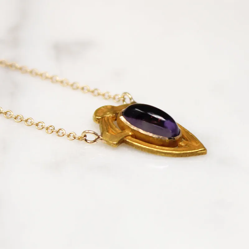 Amethyst Cabochon in Arts & Crafts Necklace