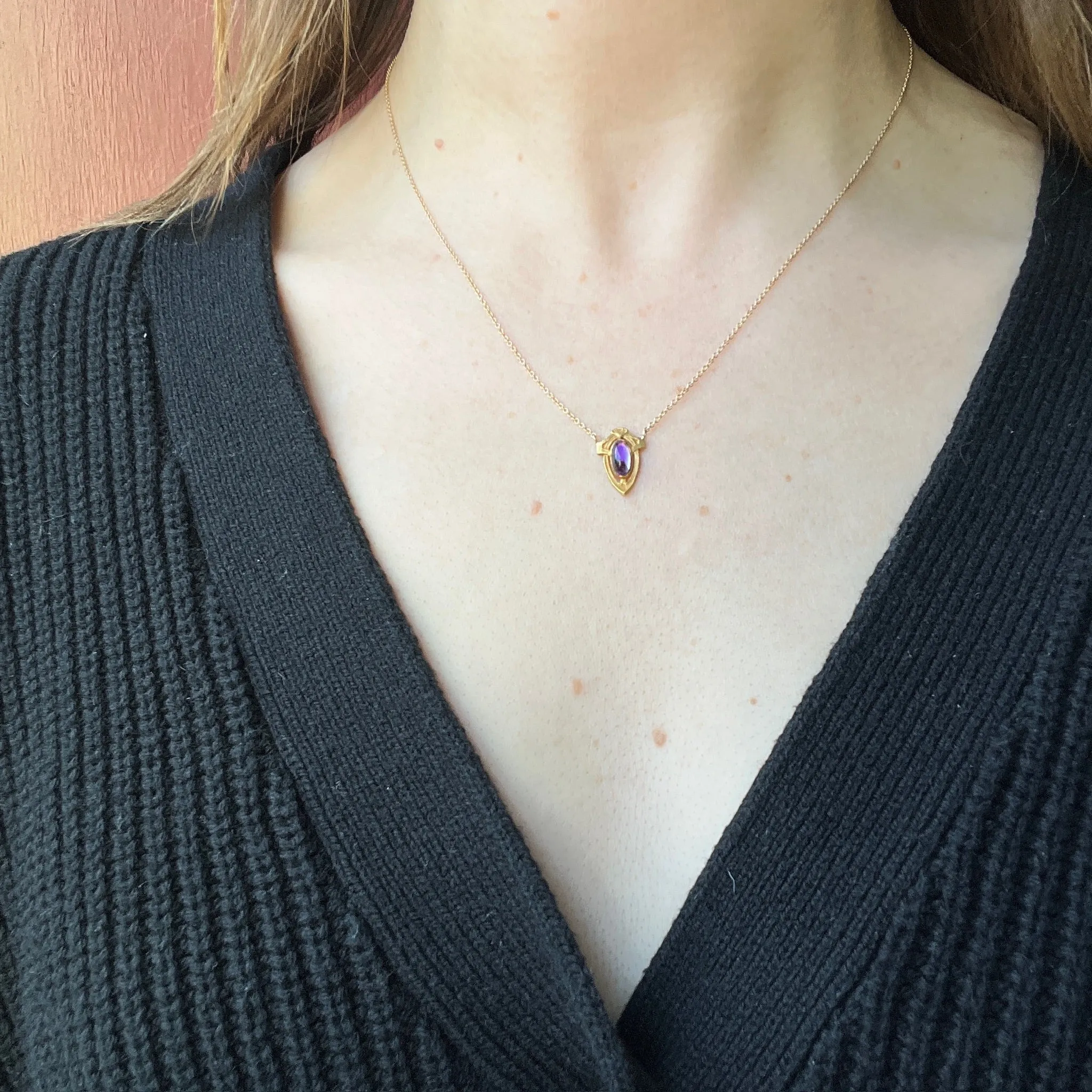 Amethyst Cabochon in Arts & Crafts Necklace