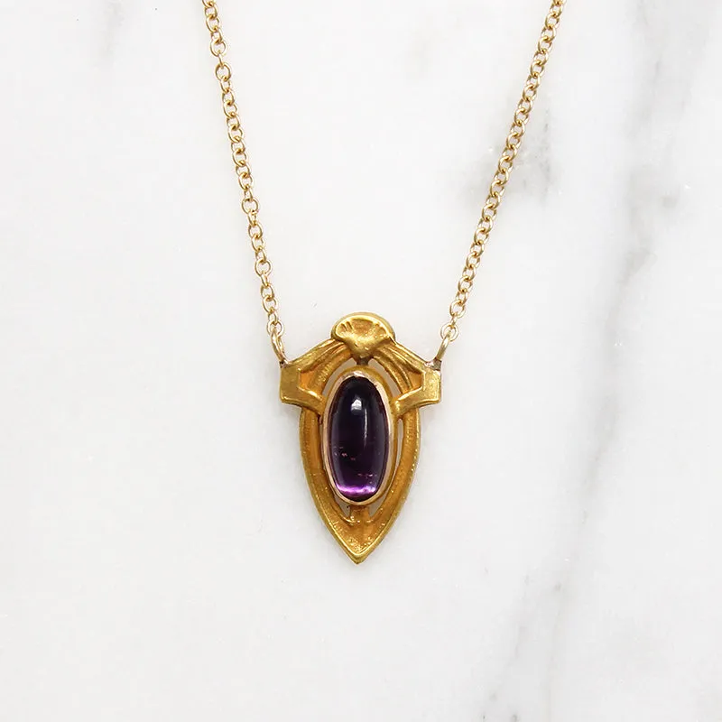 Amethyst Cabochon in Arts & Crafts Necklace