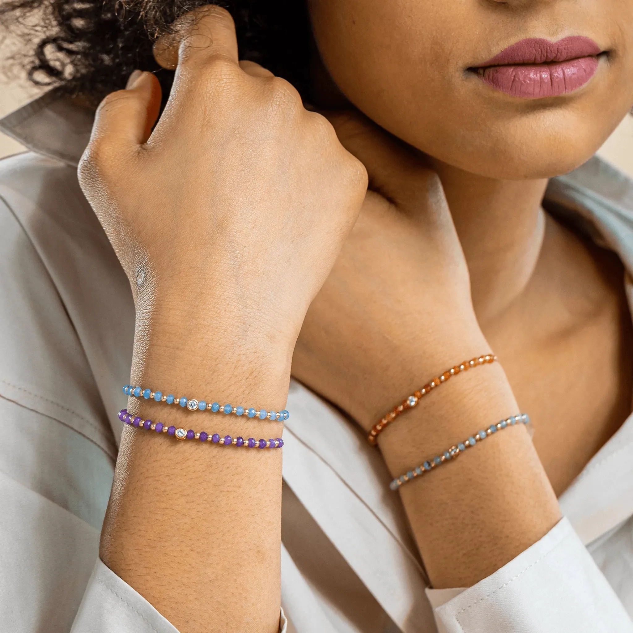 Amethyst Gemstone String of Love Bracelet for Tranquility - 14K Rose Gold