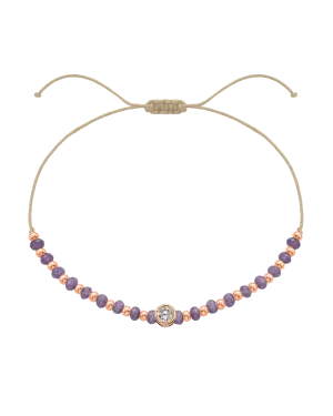 Amethyst Gemstone String of Love Bracelet for Tranquility - 14K Rose Gold