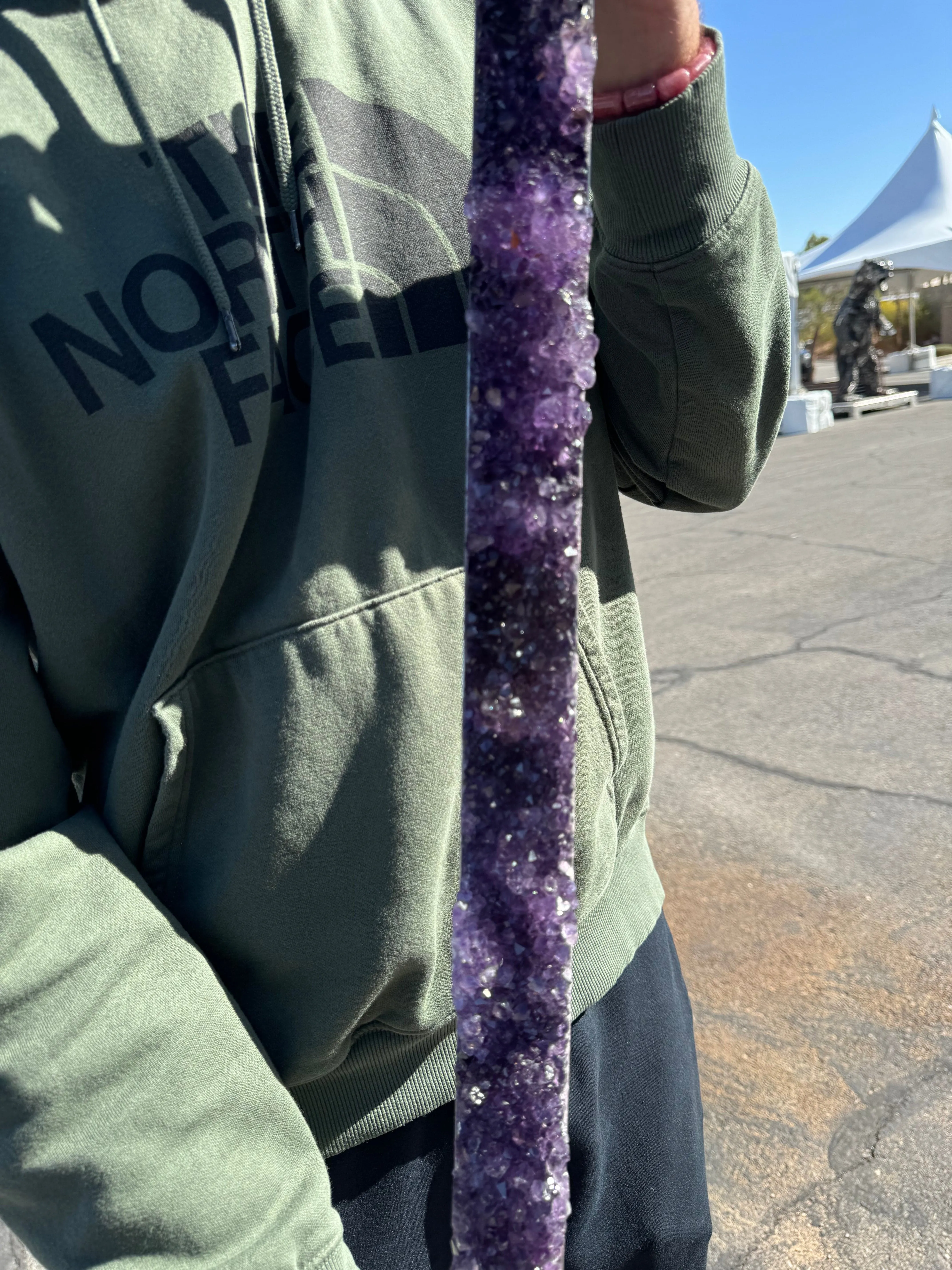 Amethyst Geode Door Handle / Towel Rack with Stainless Steel Case - 39"