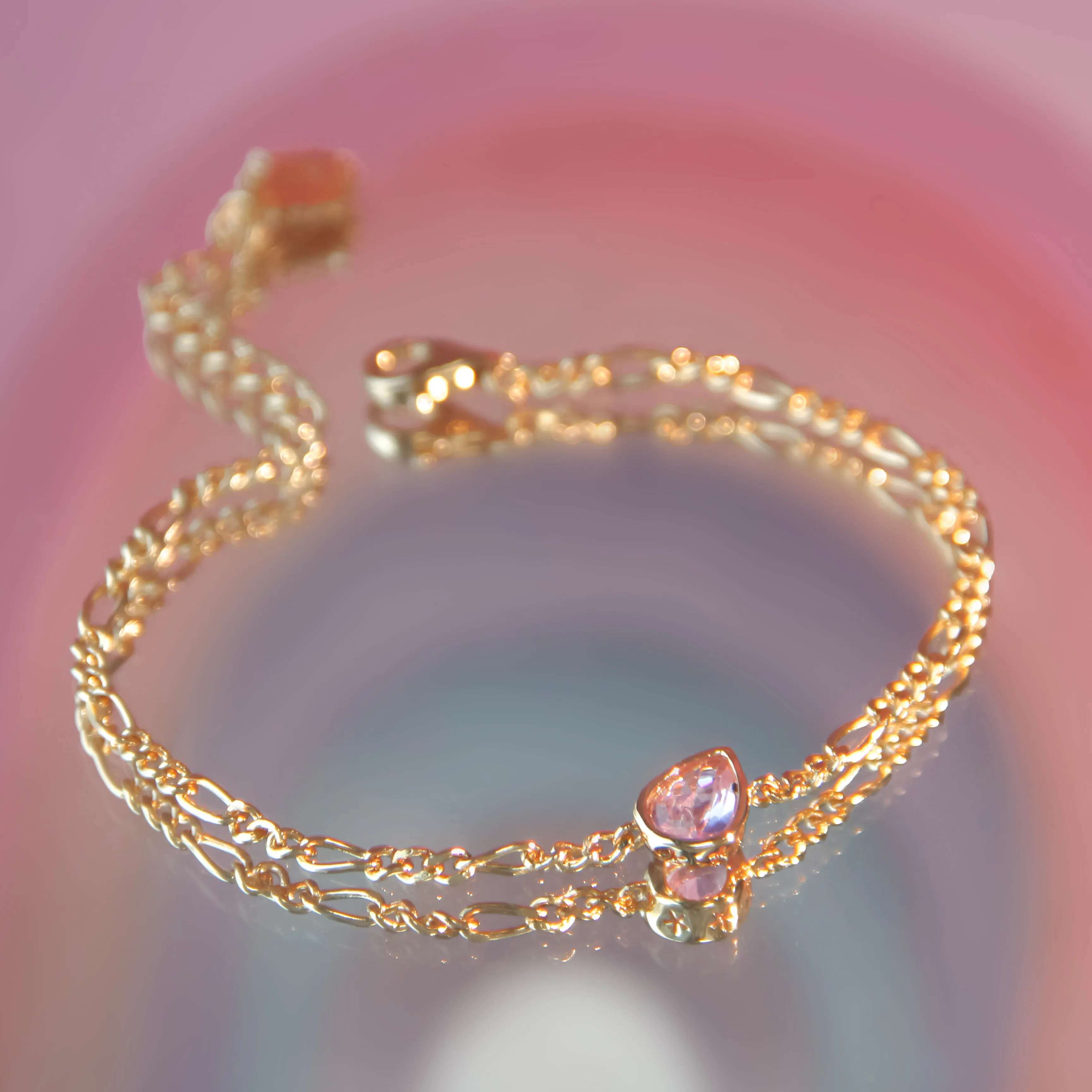 Amethyst Gold Figaro Bracelet  - Lindy