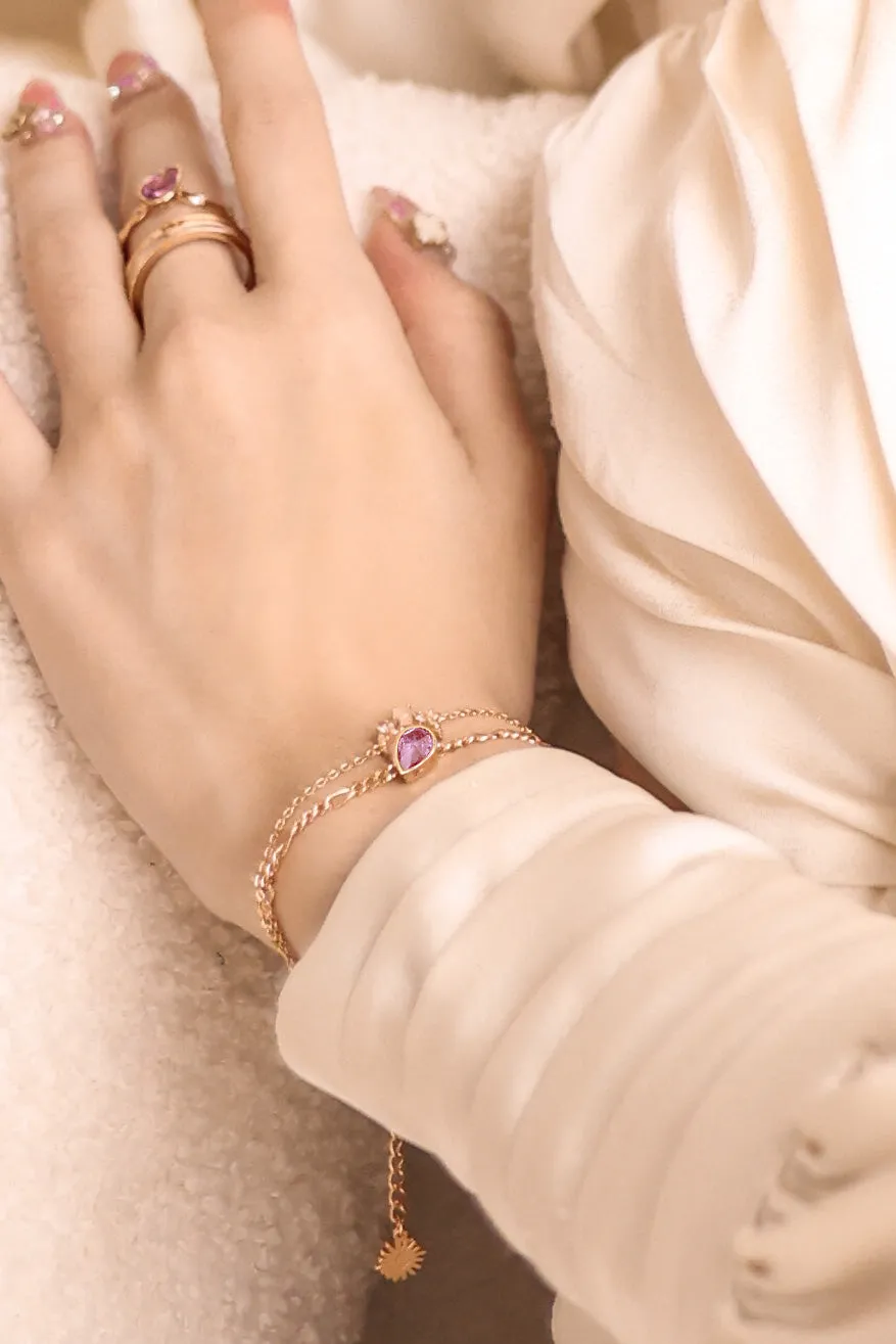 Amethyst Gold Figaro Bracelet  - Lindy