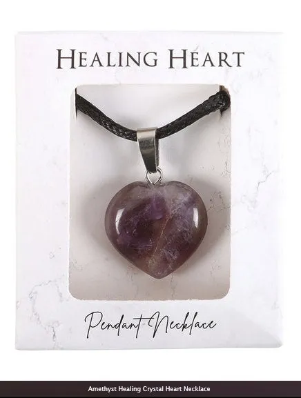 amethyst Healing Crystal Heart Necklace