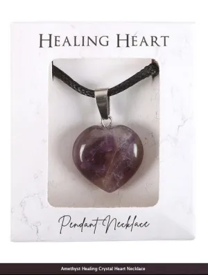 amethyst Healing Crystal Heart Necklace