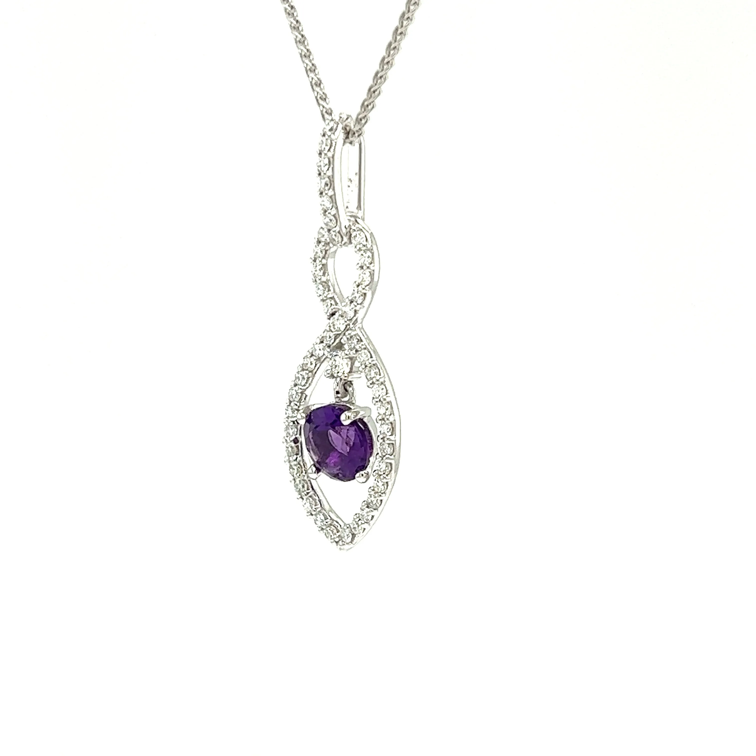 Amethyst Infinity Pendant with Forty-Six Diamonds in 14K White Gold