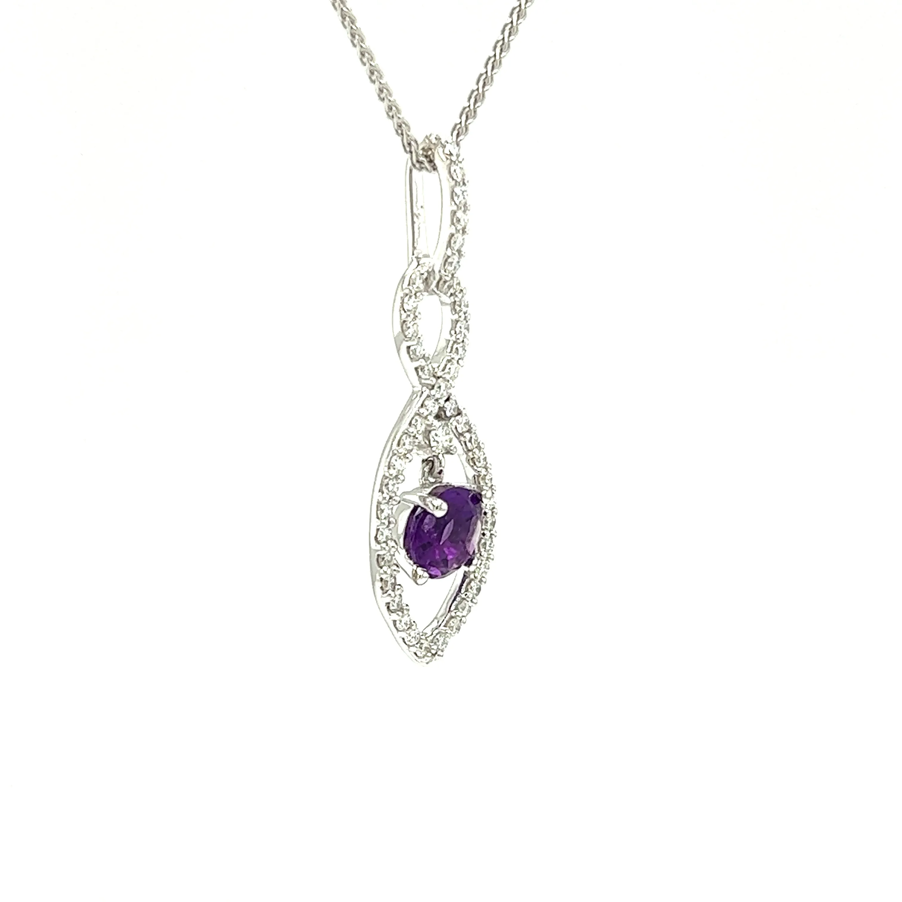 Amethyst Infinity Pendant with Forty-Six Diamonds in 14K White Gold