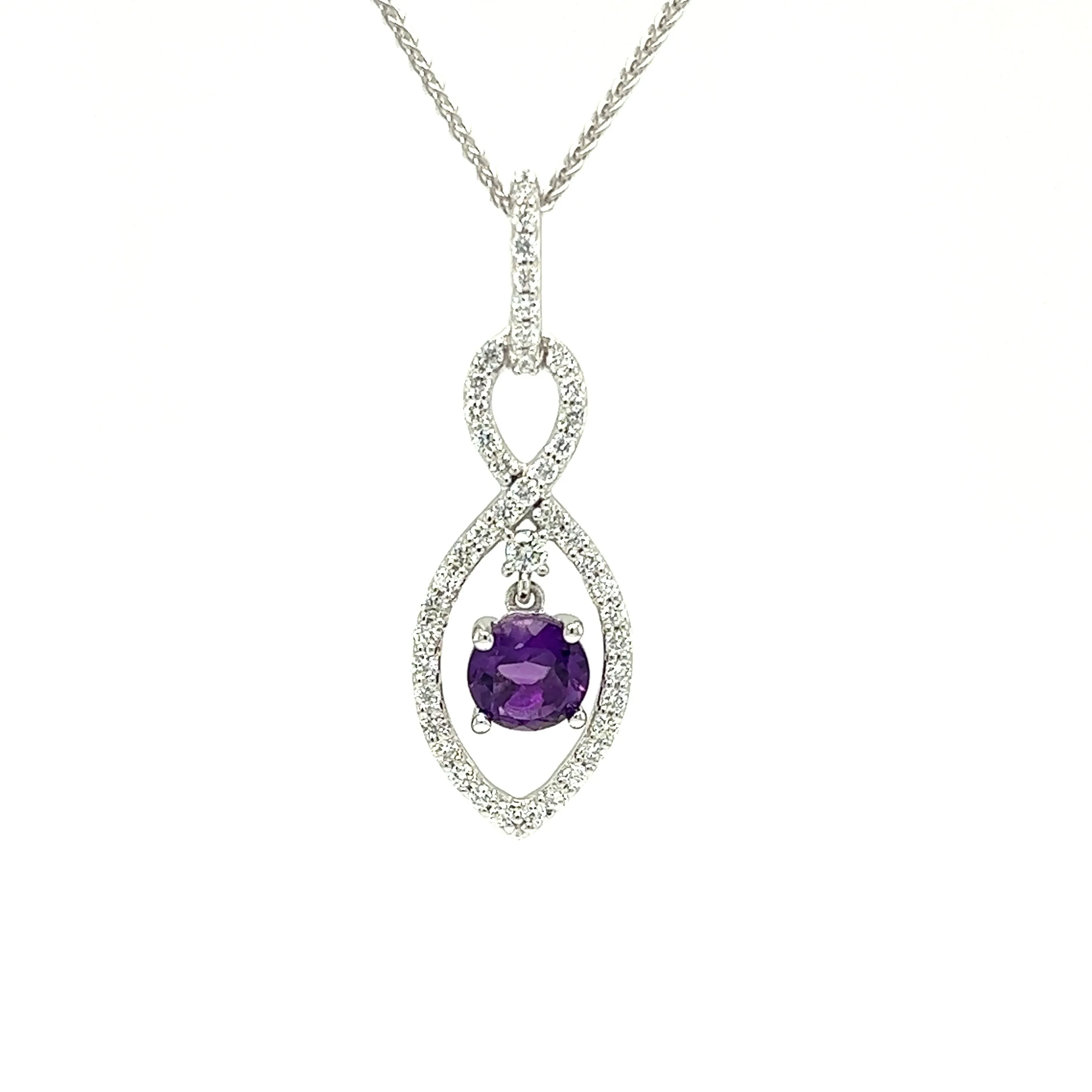 Amethyst Infinity Pendant with Forty-Six Diamonds in 14K White Gold