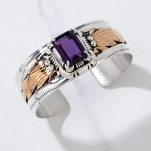Amethyst Navajo USA Native American Made 12K Gold Filled & 925 Sterling Silver Cuff