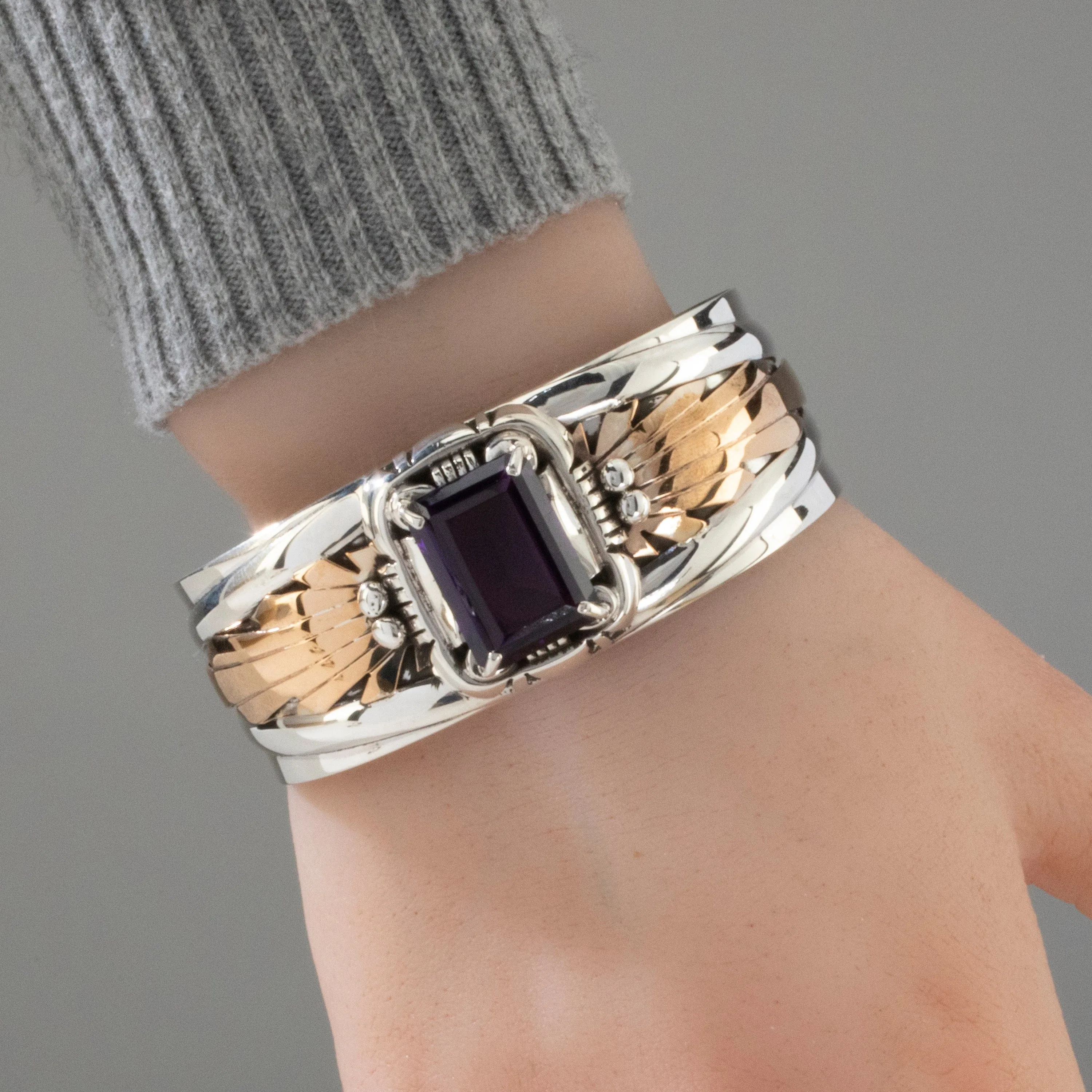 Amethyst Navajo USA Native American Made 12K Gold Filled & 925 Sterling Silver Cuff