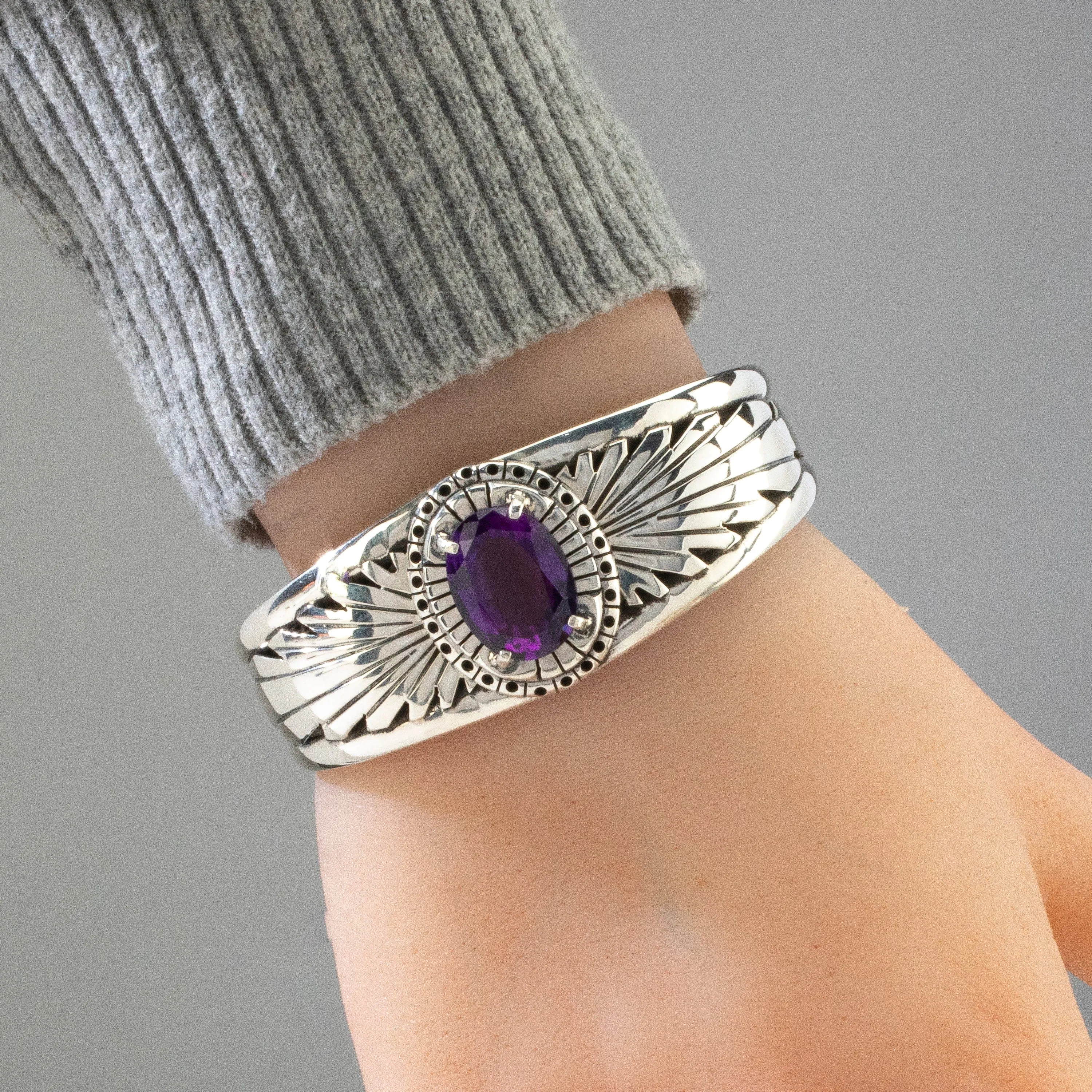 Amethyst Navajo USA Native American Made 925 Sterling Silver Cuff