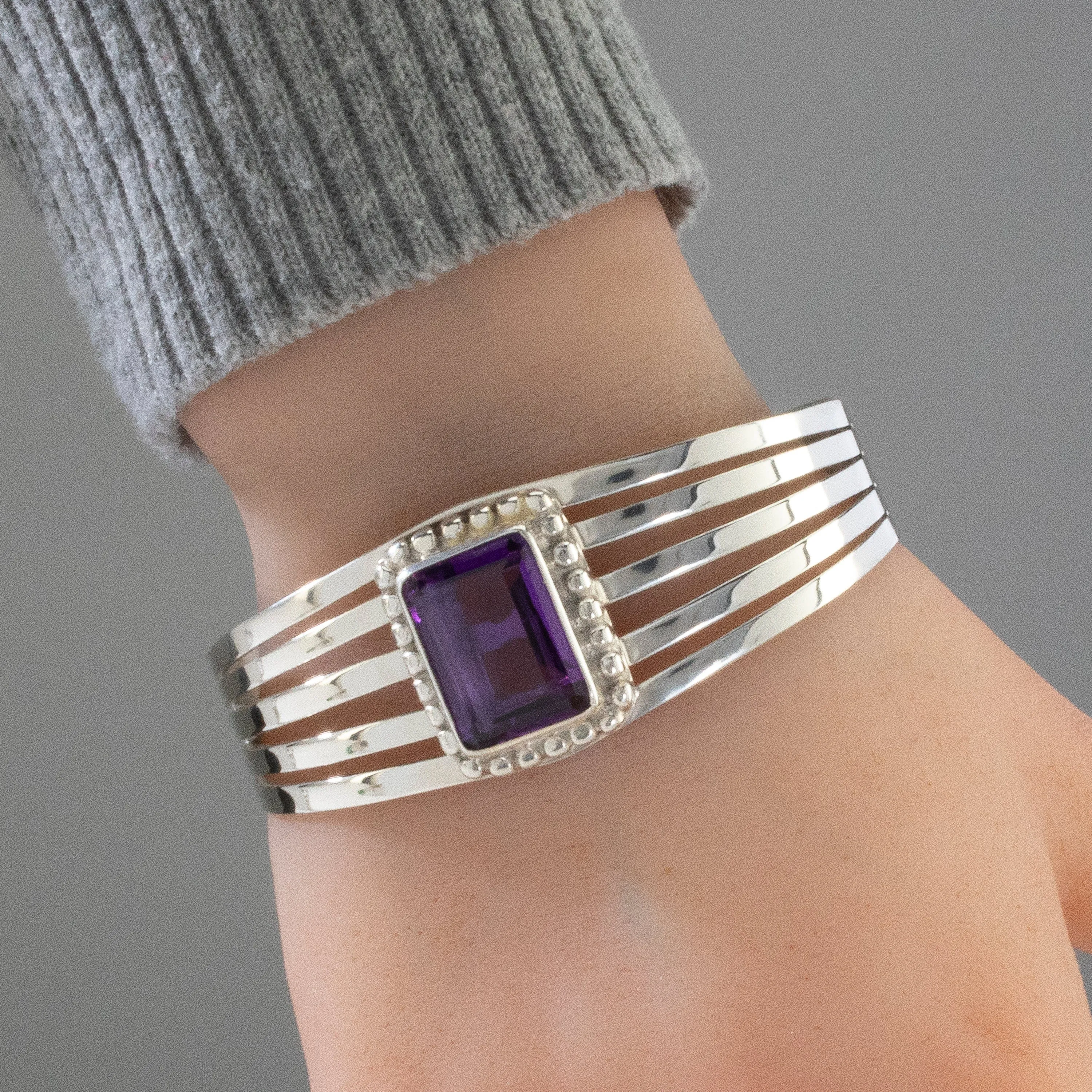 Amethyst Navajo USA Native American Made 925 Sterling Silver Cuff