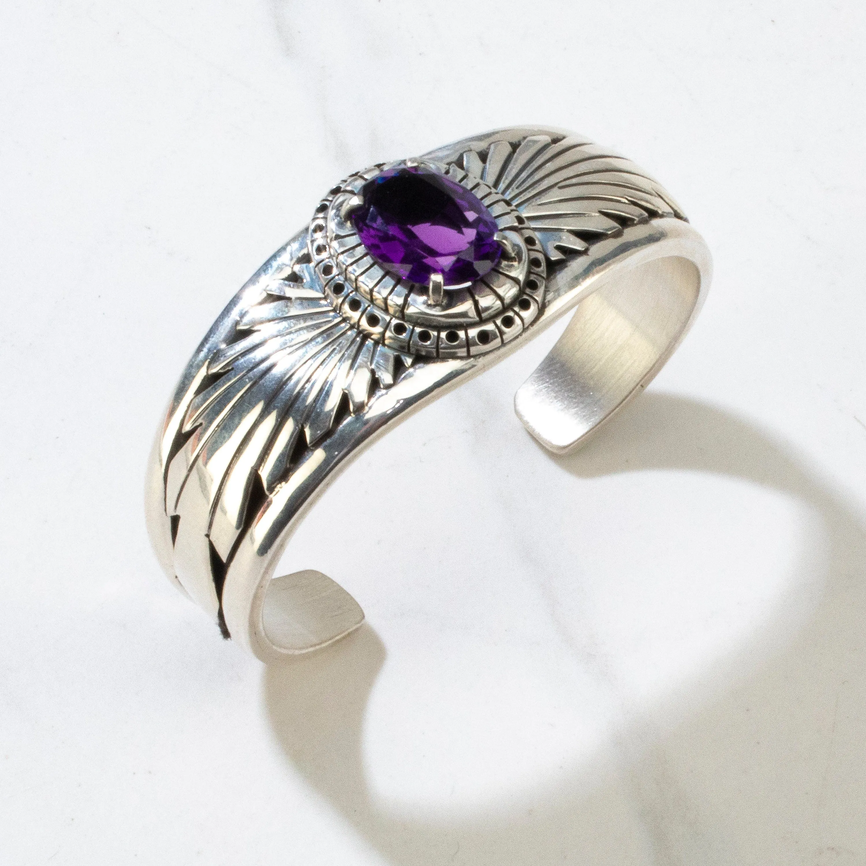 Amethyst Navajo USA Native American Made 925 Sterling Silver Cuff