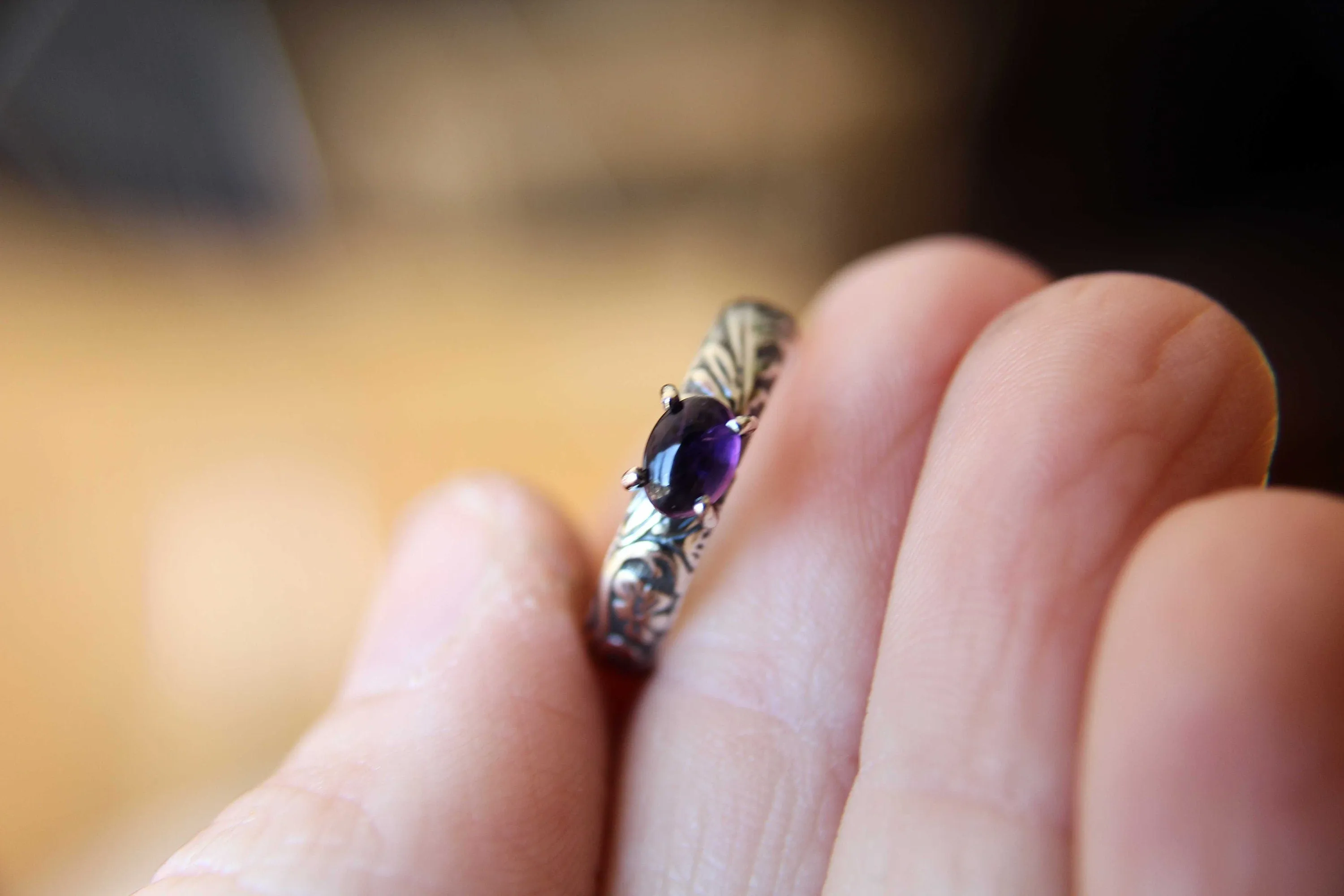 Amethyst Ring, Natural Amethyst Ring, Floral Amethyst Ring, Boho Ring, Stacking Ring, Floral Band, Purple Stone, Boho Ring, Natural, Gift