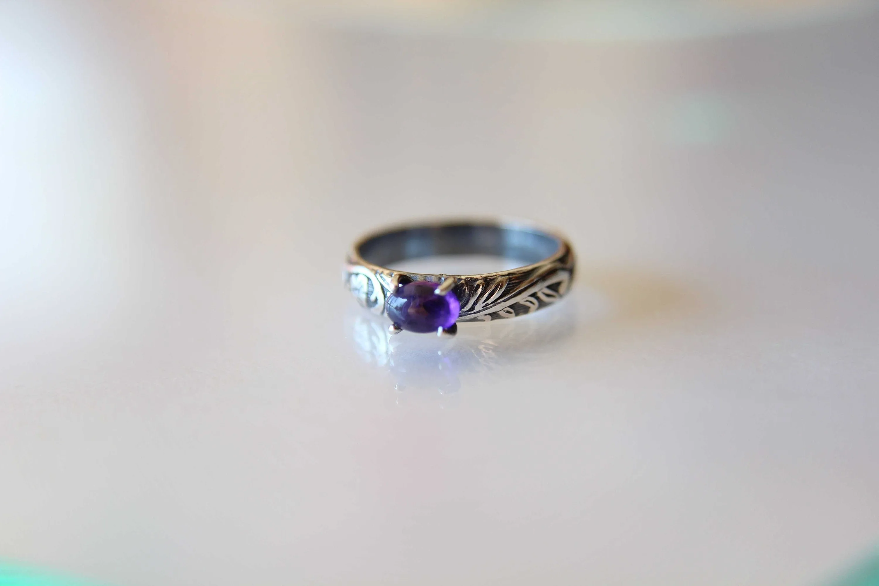 Amethyst Ring, Natural Amethyst Ring, Floral Amethyst Ring, Boho Ring, Stacking Ring, Floral Band, Purple Stone, Boho Ring, Natural, Gift
