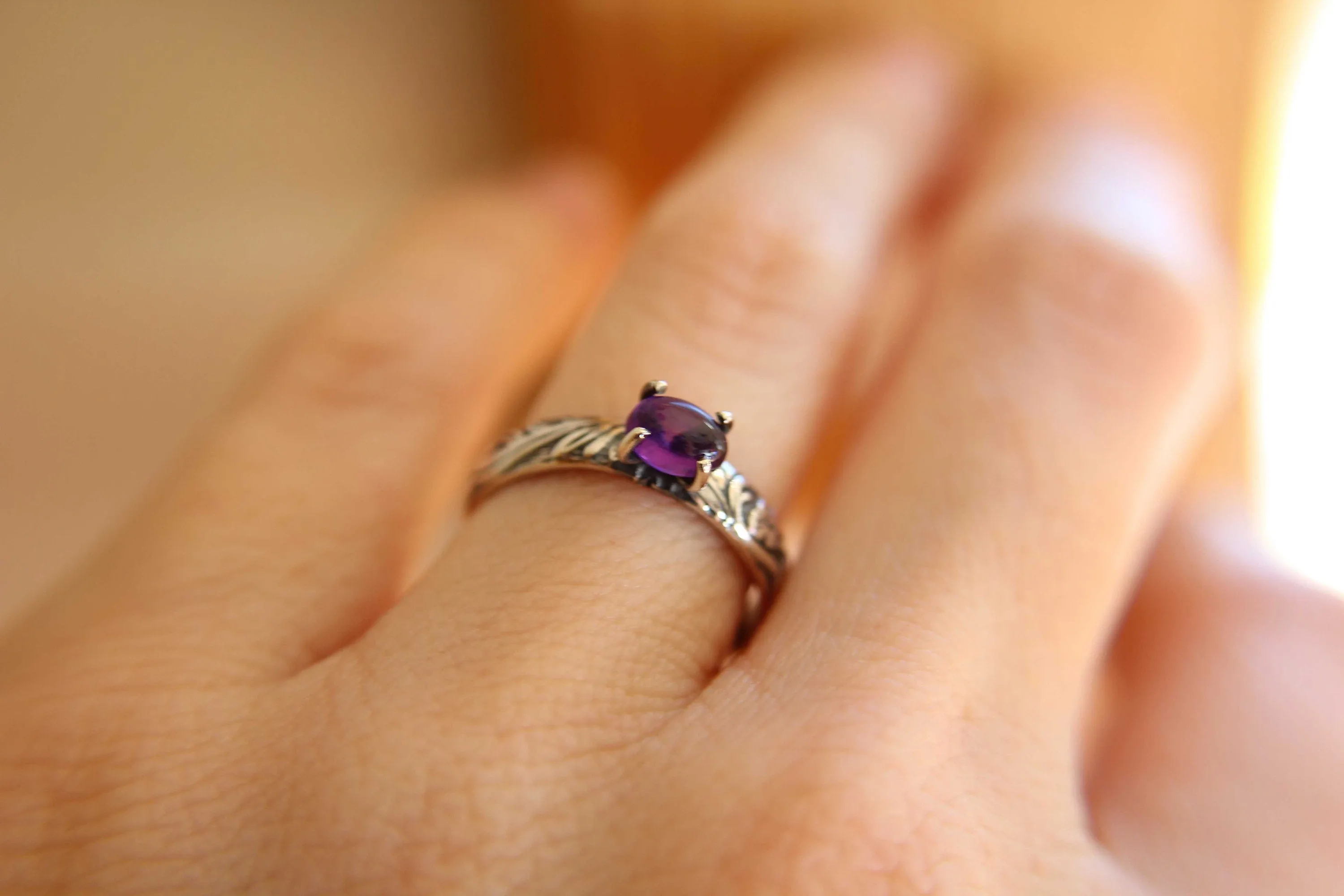 Amethyst Ring, Natural Amethyst Ring, Floral Amethyst Ring, Boho Ring, Stacking Ring, Floral Band, Purple Stone, Boho Ring, Natural, Gift