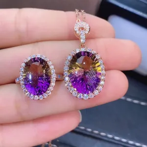 Amethyst Ring Pendant Set With Millennium Cut Crystals