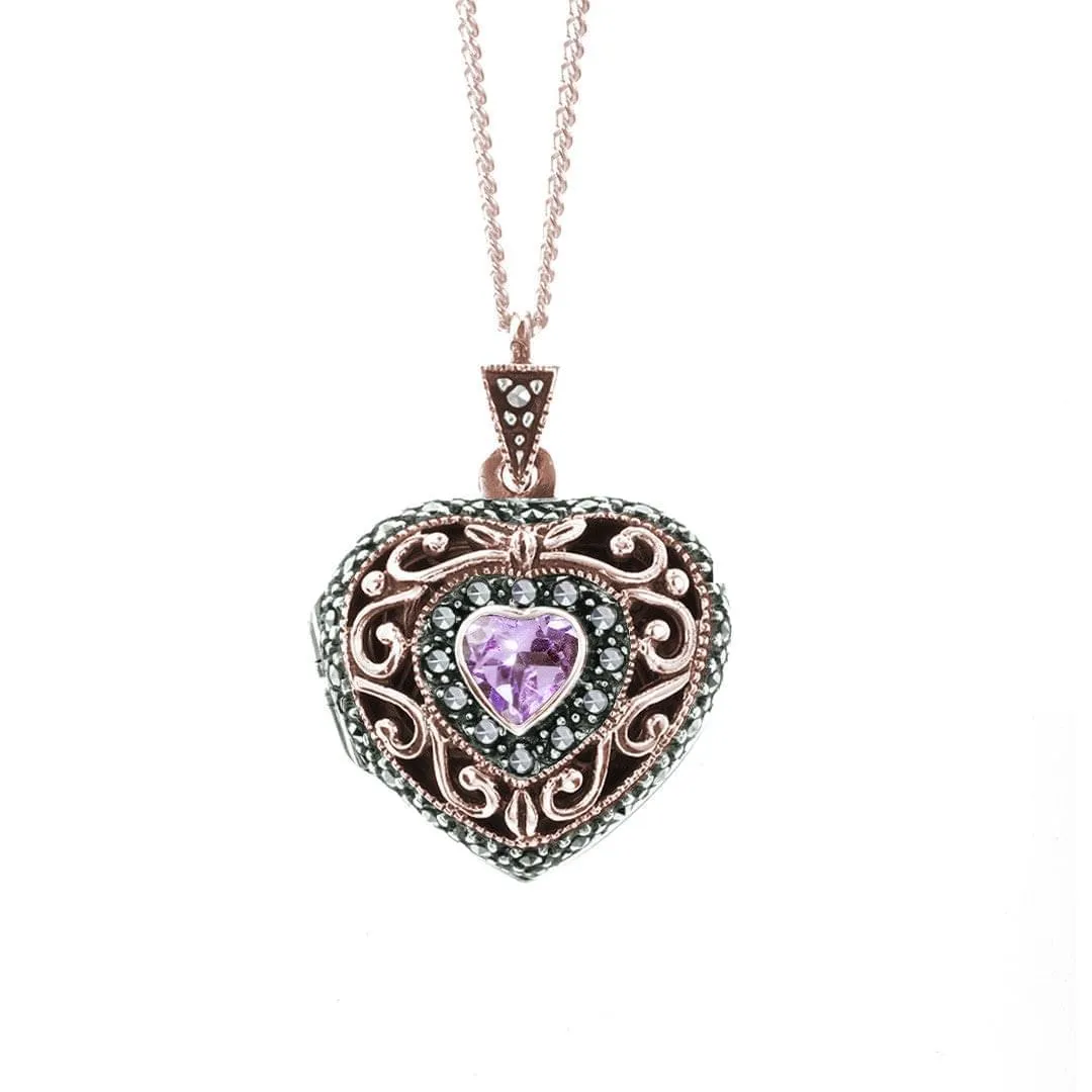 Amethyst Vintage Heart Locket Rose Gold   Photos