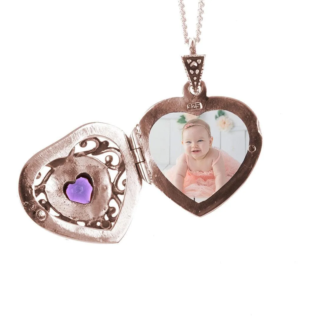 Amethyst Vintage Heart Locket Rose Gold   Photos