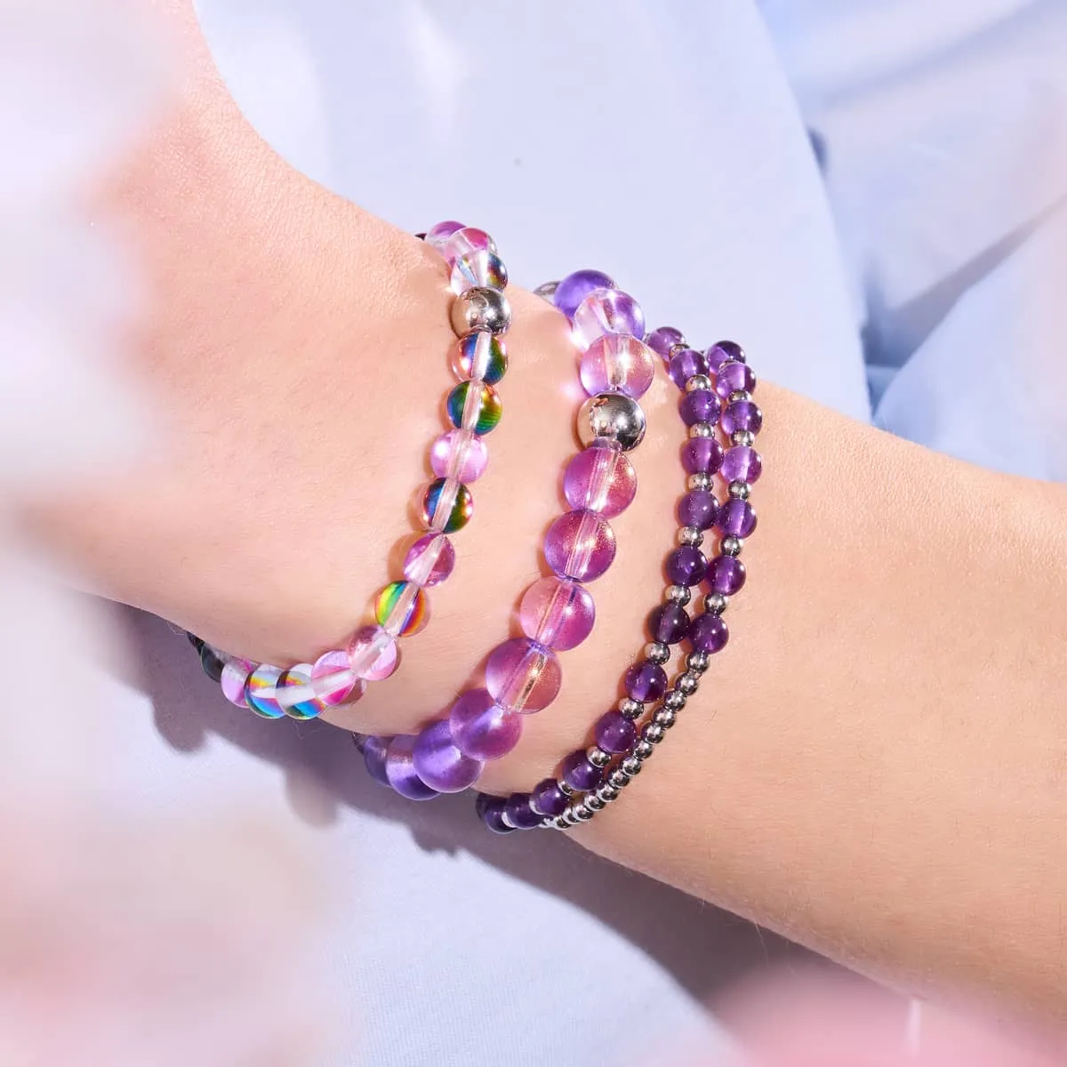 White Gold Wrapped Amethyst Boho Gemstone Bracelet