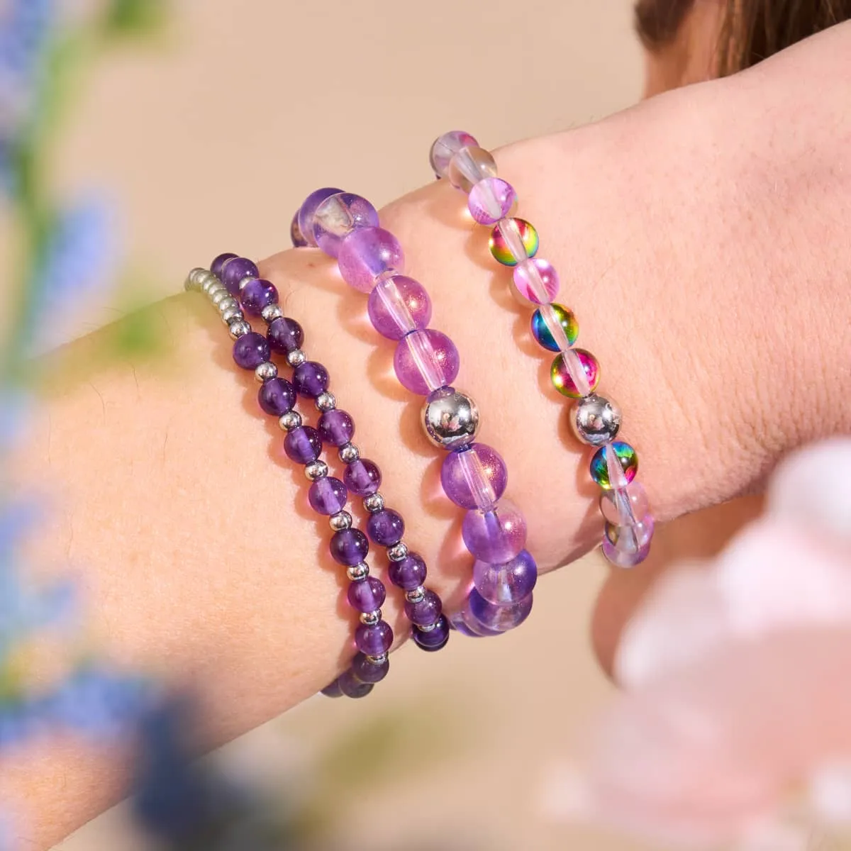 White Gold Wrapped Amethyst Boho Gemstone Bracelet