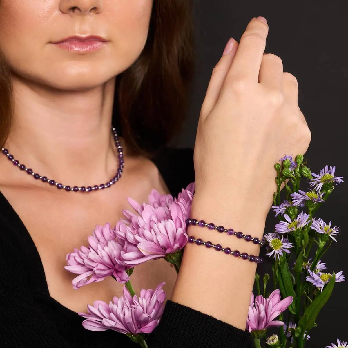 White Gold Wrapped Amethyst Boho Gemstone Bracelet