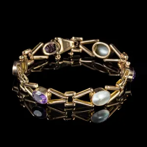 Antique Edwardian Bracelet Amethyst Blister Pearl Solid 9Ct Gold Circa 1910