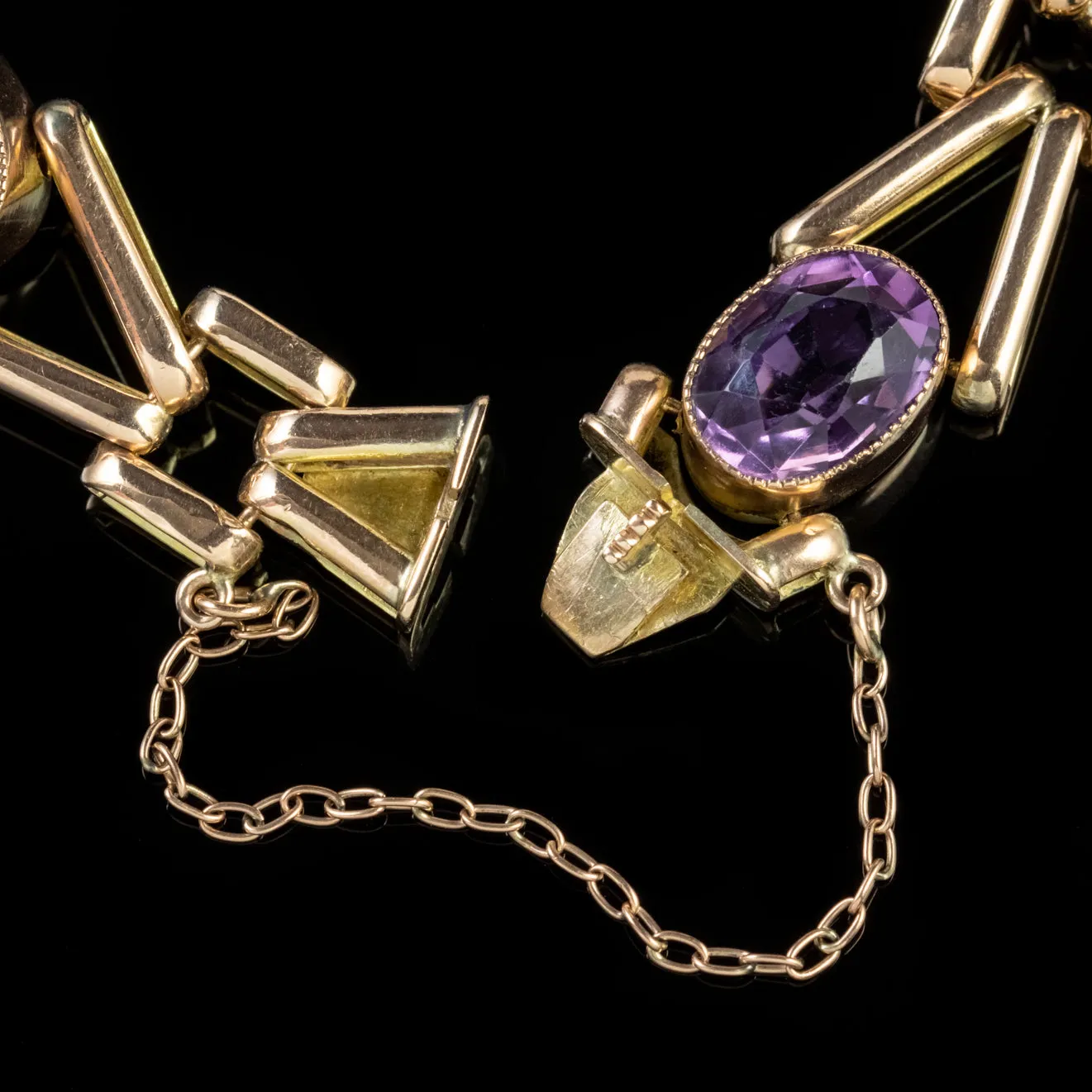 Antique Edwardian Bracelet Amethyst Blister Pearl Solid 9Ct Gold Circa 1910