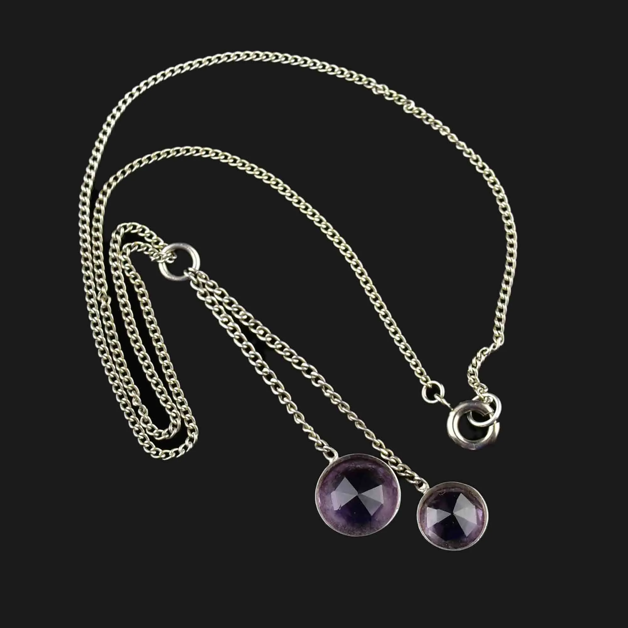 Antique Silver Amethyst Negligee Pendant Necklace