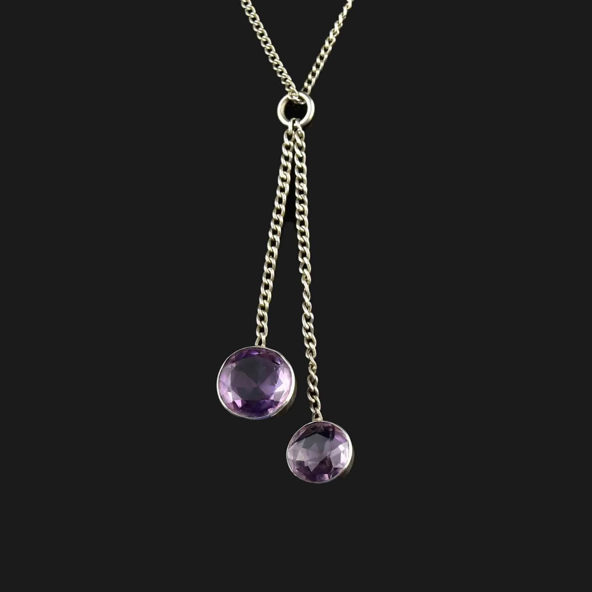 Antique Silver Amethyst Negligee Pendant Necklace