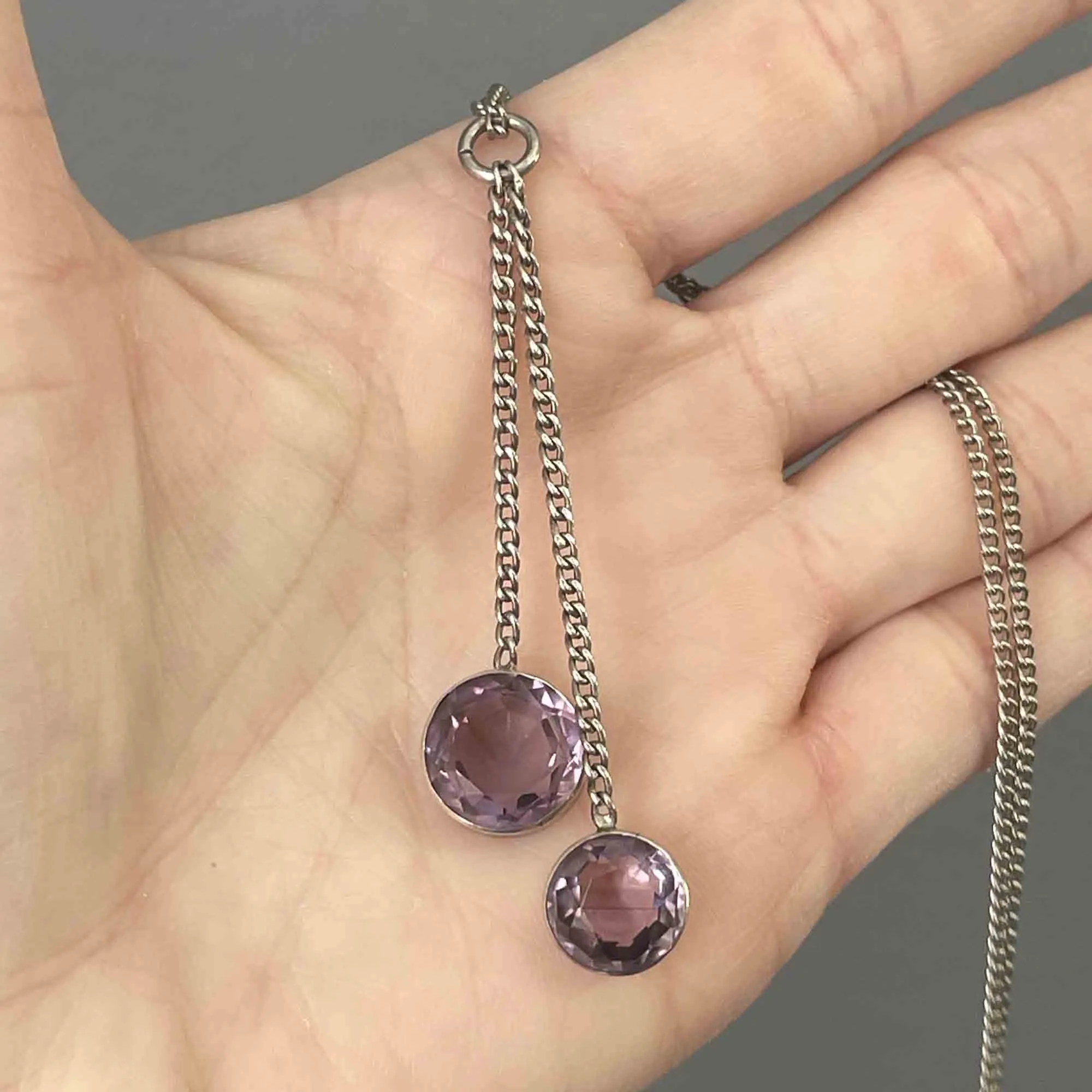 Antique Silver Amethyst Negligee Pendant Necklace